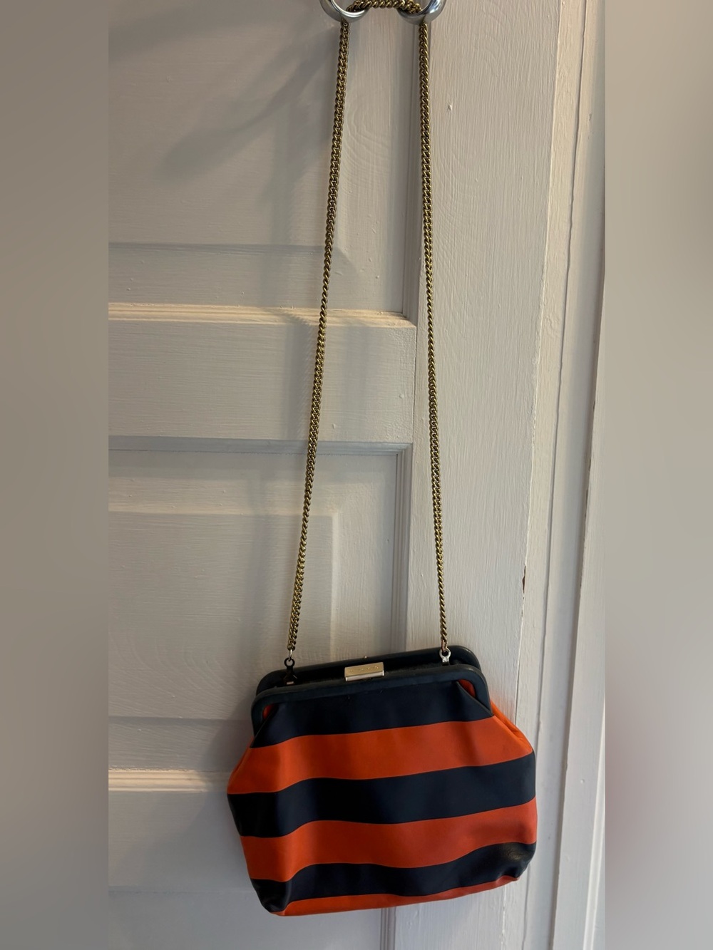 RARE Clare V Flore—Italian Leather in Navy and Orange Stripe - Picture 7 of 10